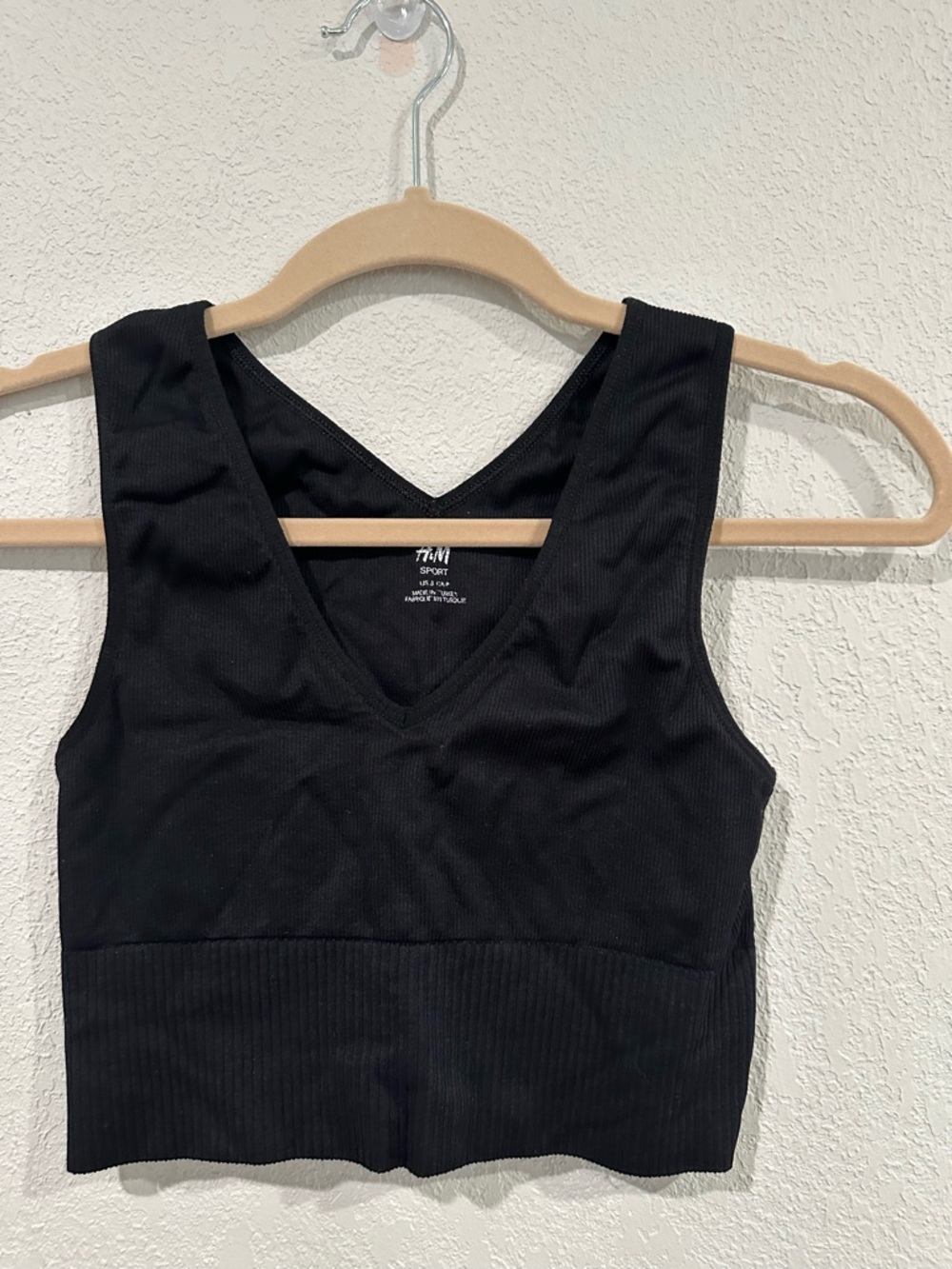 H&M Black Ribbed V-Neck Longline Sports Bra
